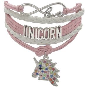 Unicorn Love Pink Cord Layered Adjustable Charm Bracelet